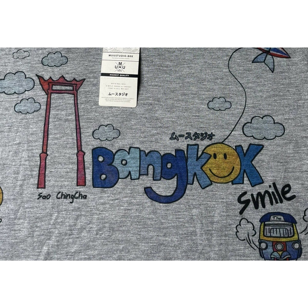 NEW Muustudio Muunique Bangkok Drawing Artist Gray Tourist Souvenir T-Shirt Sz S - Picture 3 of 9
